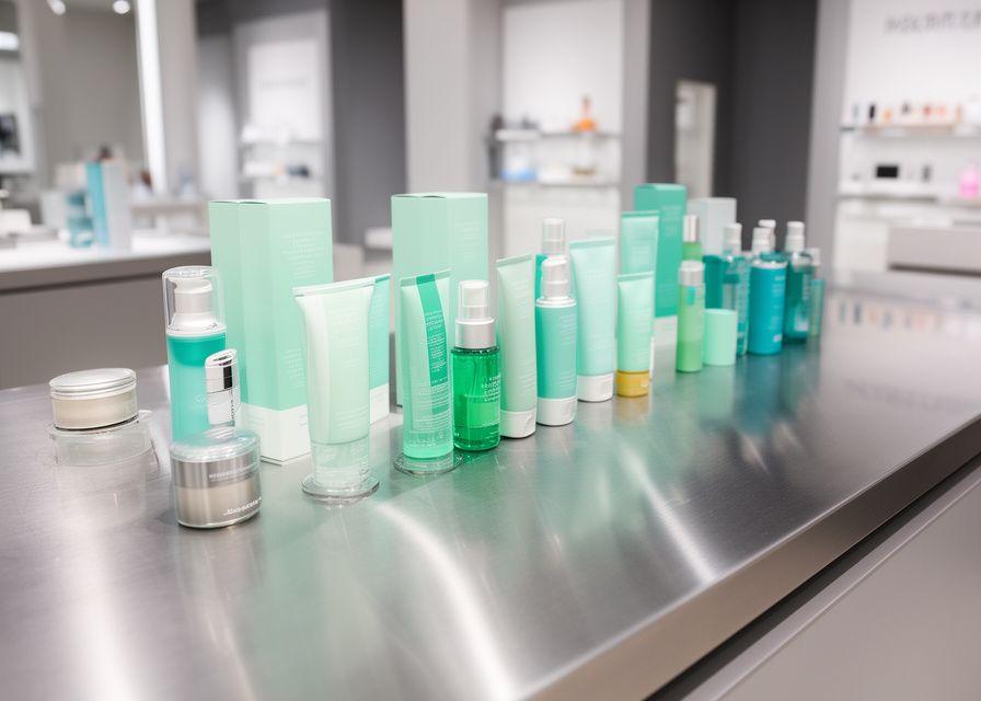 Beauty tools arranged on a brushed steel counter in a modern Zurich showroom