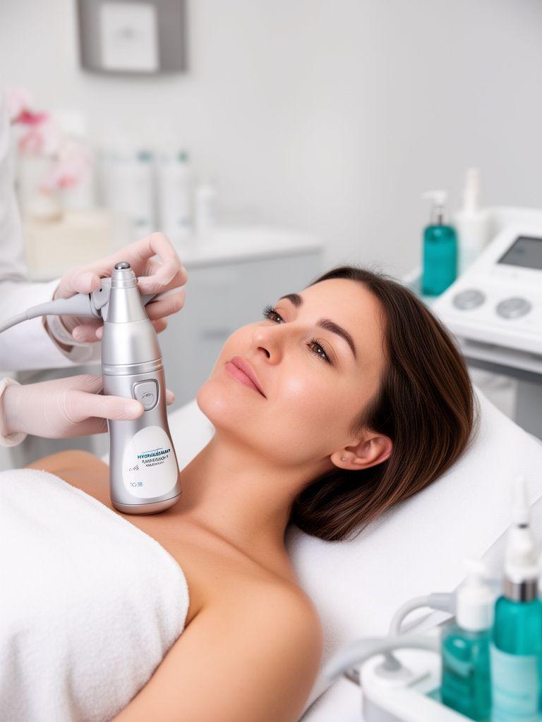 Kosmetikfachperson demonstriert ein Hydradermabrasionsgerät in einem modernen Zürcher Studio